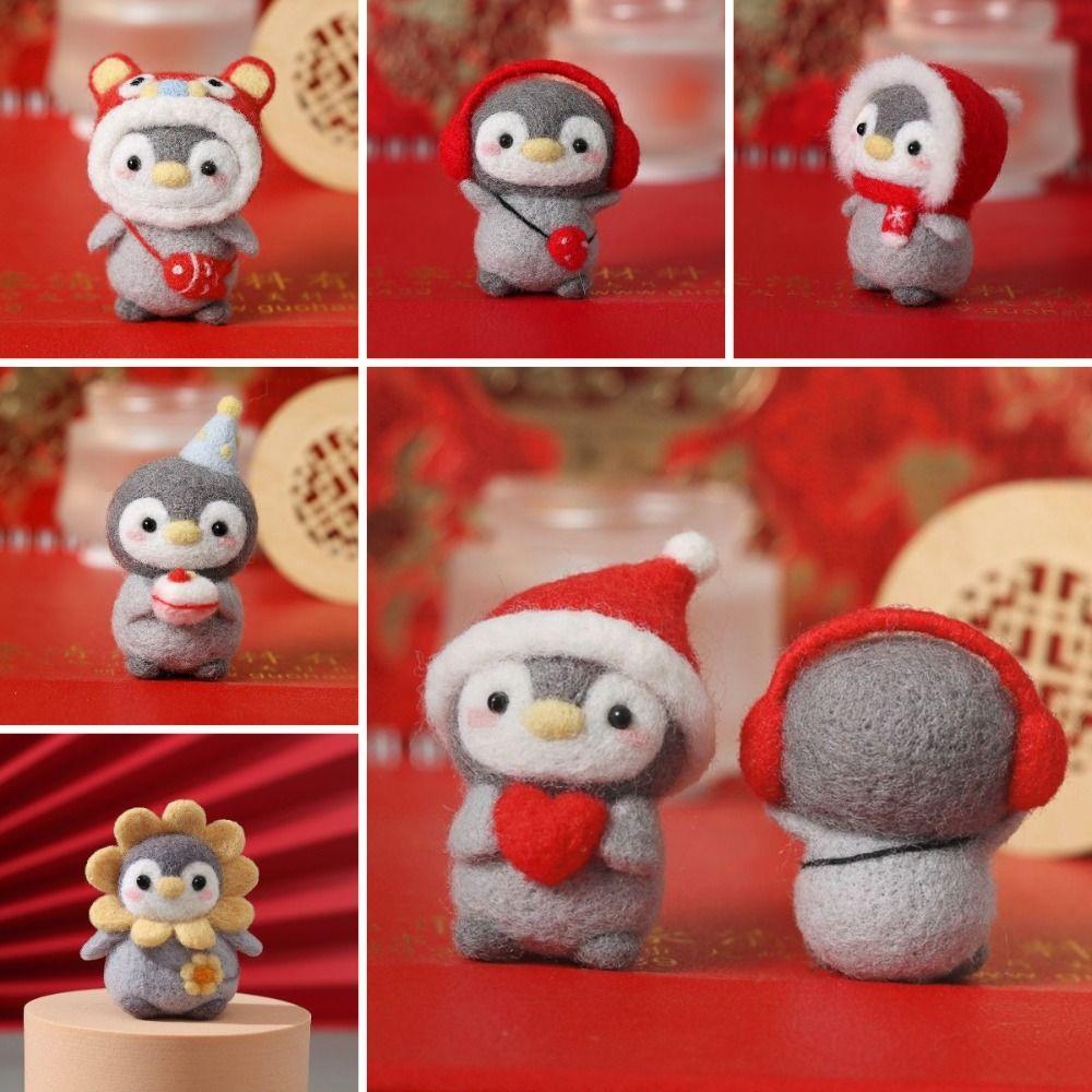 Toys Beginner Material Kit Penguin Wool Needle Felt Kit Unfinished Felt Kit Penguin Cartoon Toy