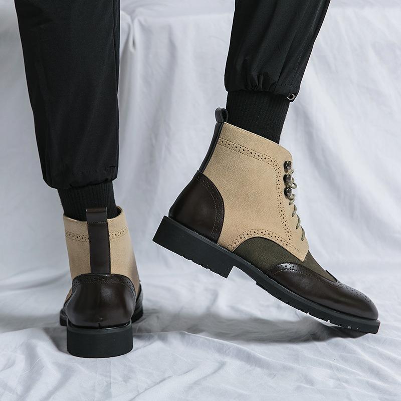 Men's Ankle Boots British Style Business Leather Boots Fashion Pointe High Top Boot Patent Leather Brogue Boot Men Chelsea Boots
