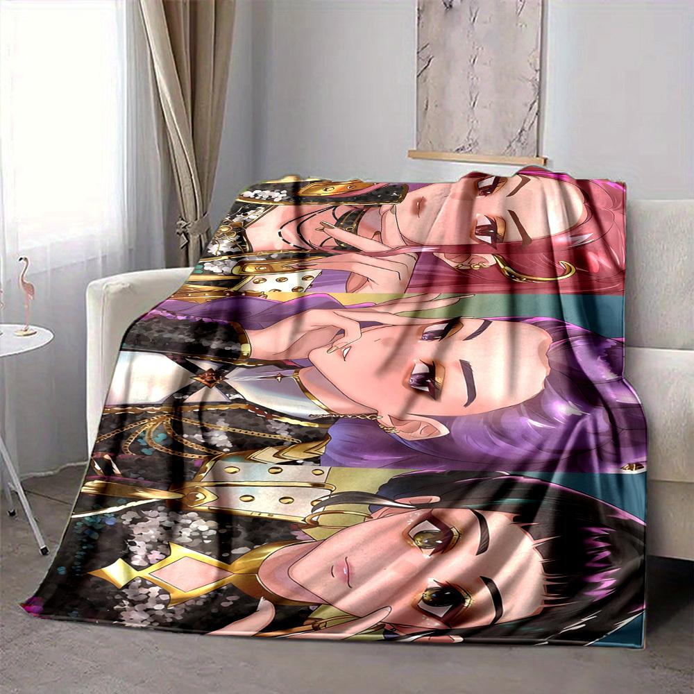 1pc KPop Flannel Throw Blanket - HD Printed Lightweight Soft Warm All-Season Blanket for Sofa, Bed, Travel, Camping - Machine Washable082