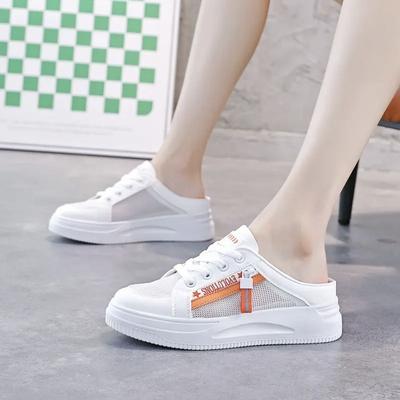 Baotou Half Slippers Women's Summer and Autumn Outer Wear 2025 New Fashion Versatile Mesh White Shoes Women's Casual Board Shoes
