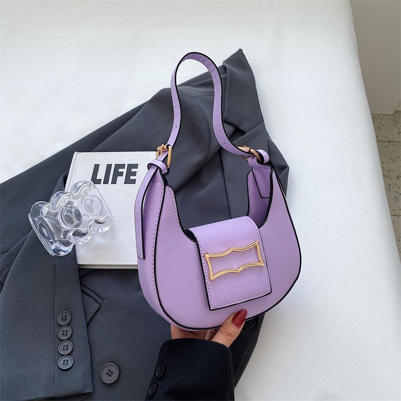 Fashionable Saddle Shoulder Bag Vintage Armpit Bag Versatile Broadband Portable Crescent Bag Metal Trim Large Capacity