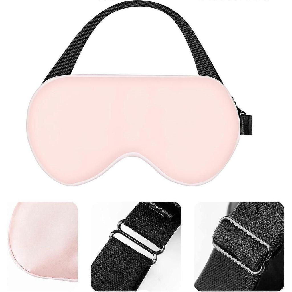 Natural mulberry silk curved sleeping eye mask with adjustable straps, one size fits all, pink