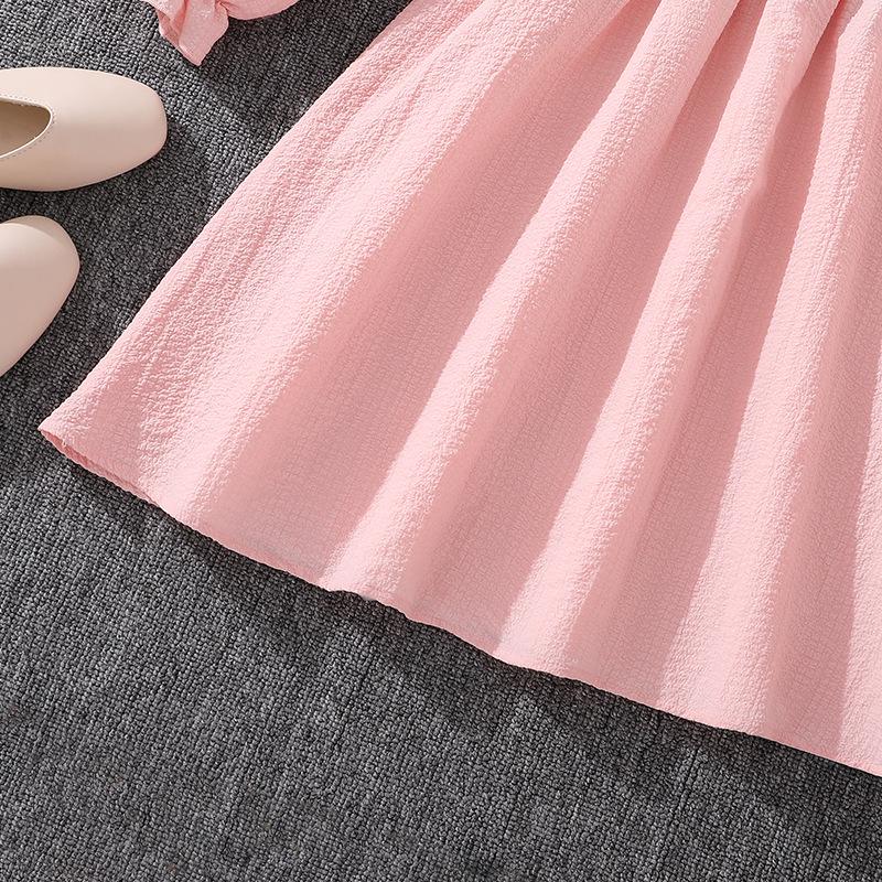 Children's 2025 Autumn French Square Neck Long Sleeve Dress with Waist-Cinching and Large Hem for Big Kids.