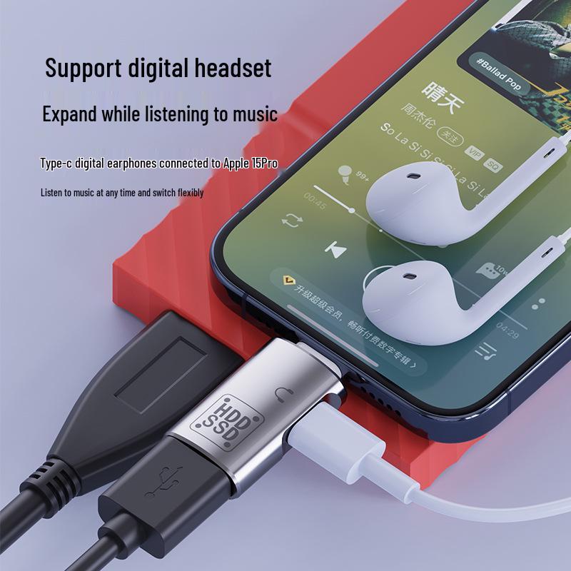 USB-C OTG Adapter for Charging and Earphones, Compatible with Apple 15 & Huawei Android Phones, PD 10W Support.