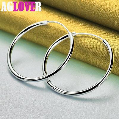 Glatte 35-mm-Kreis-Creolen aus 925er-Sterlingsilber, Schmuck