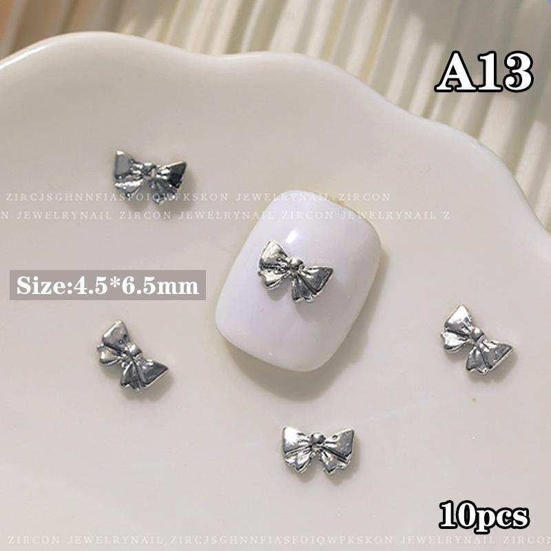 10Pcs Silver Alloy Nail Art Bow Charms Accessories Parts For Manicure Decorate Retro Nails Decoration Design Supplies