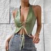 Deep V-neck Hanging Neck Strap Top Sexy Deep V-neck Halter Tied Top Female