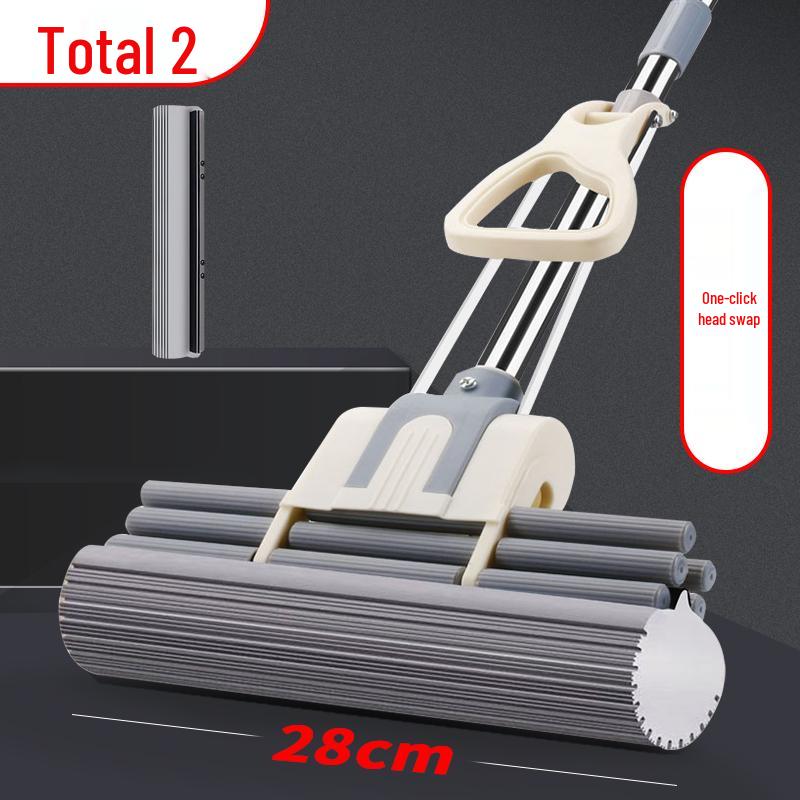 38cm Dual-Use Sponge Mop: Wet/Dry, Wash-Free, Easy Hand Operation