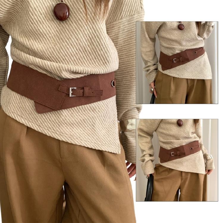 Luxurious Matte Finish Wide Belt PU Waistband Slimming For Women Retro Clasp Two Color Option Easy Styling