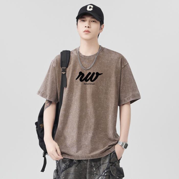 

230 г Тяжелая стирка Водная жарка Снежинка Свободная хлопковая футболка Короткий рукав Тонкая Принтованная Короткая футболка 2XL