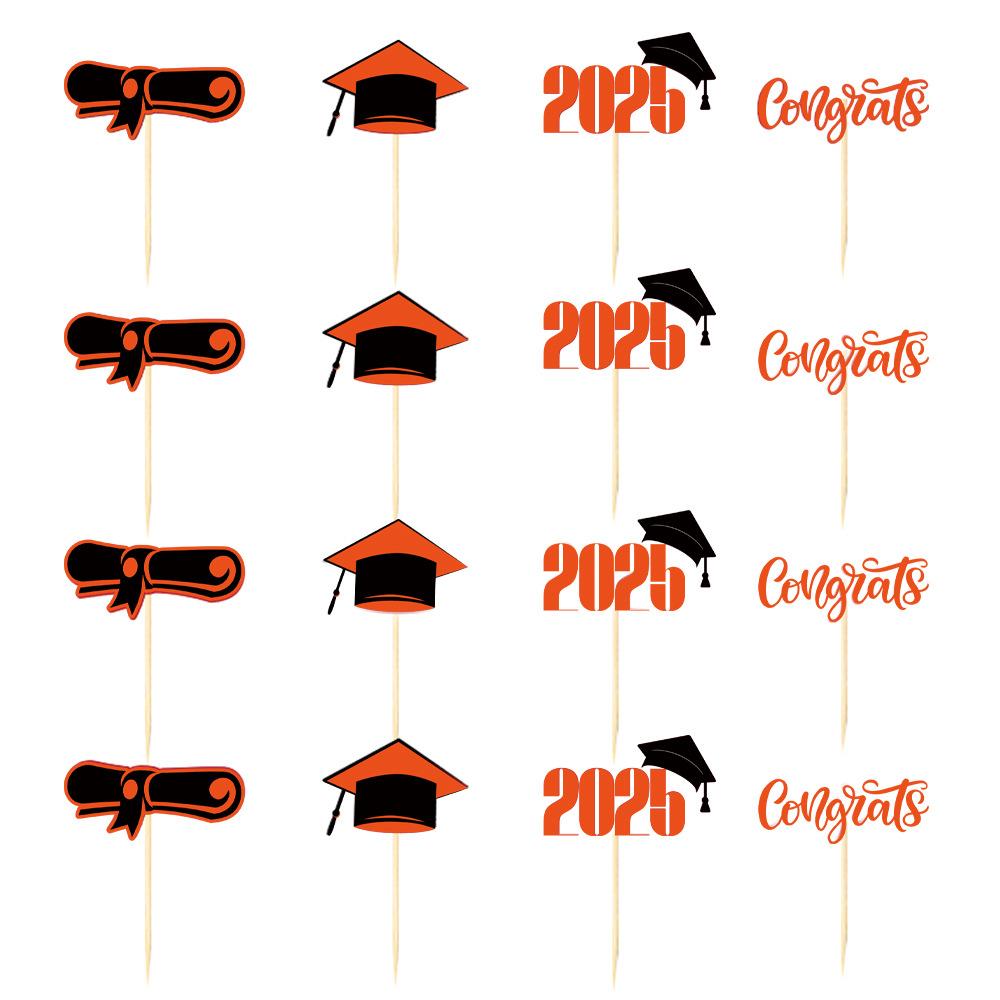 16pcs Glitter Graduation Cupcake Toppers Class of 2025 Congrats Grad Cap Diploma Cupcake Picks for Graduation Party Decorations