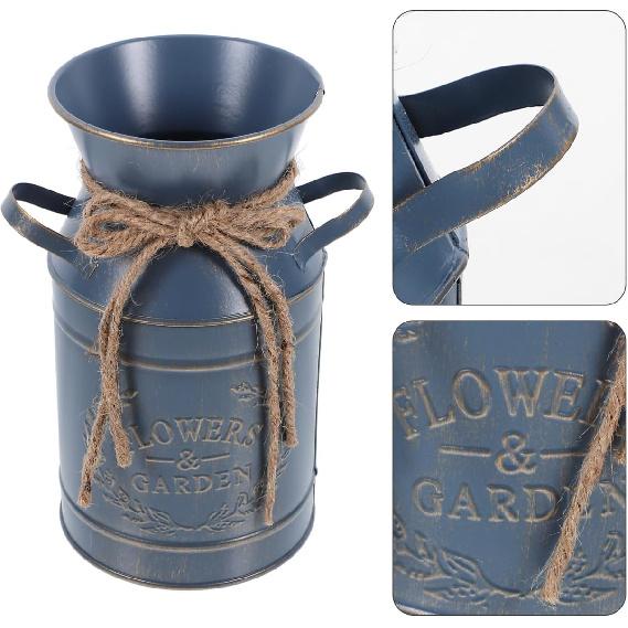 Cabilock Vintage Rustic Blue Galvanized Metal Milk Jug Vase with Dual Handles, Ideal for Dried Flowers, Flower Arrangement, Succulents, and Farmhouse