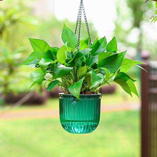 Hanging Self Watering Planter Flowerpot with Water Reservoir Wick Ropes Modern Plant Pot with Hanging Chain for Indoor Plants Ivy Spider Plants