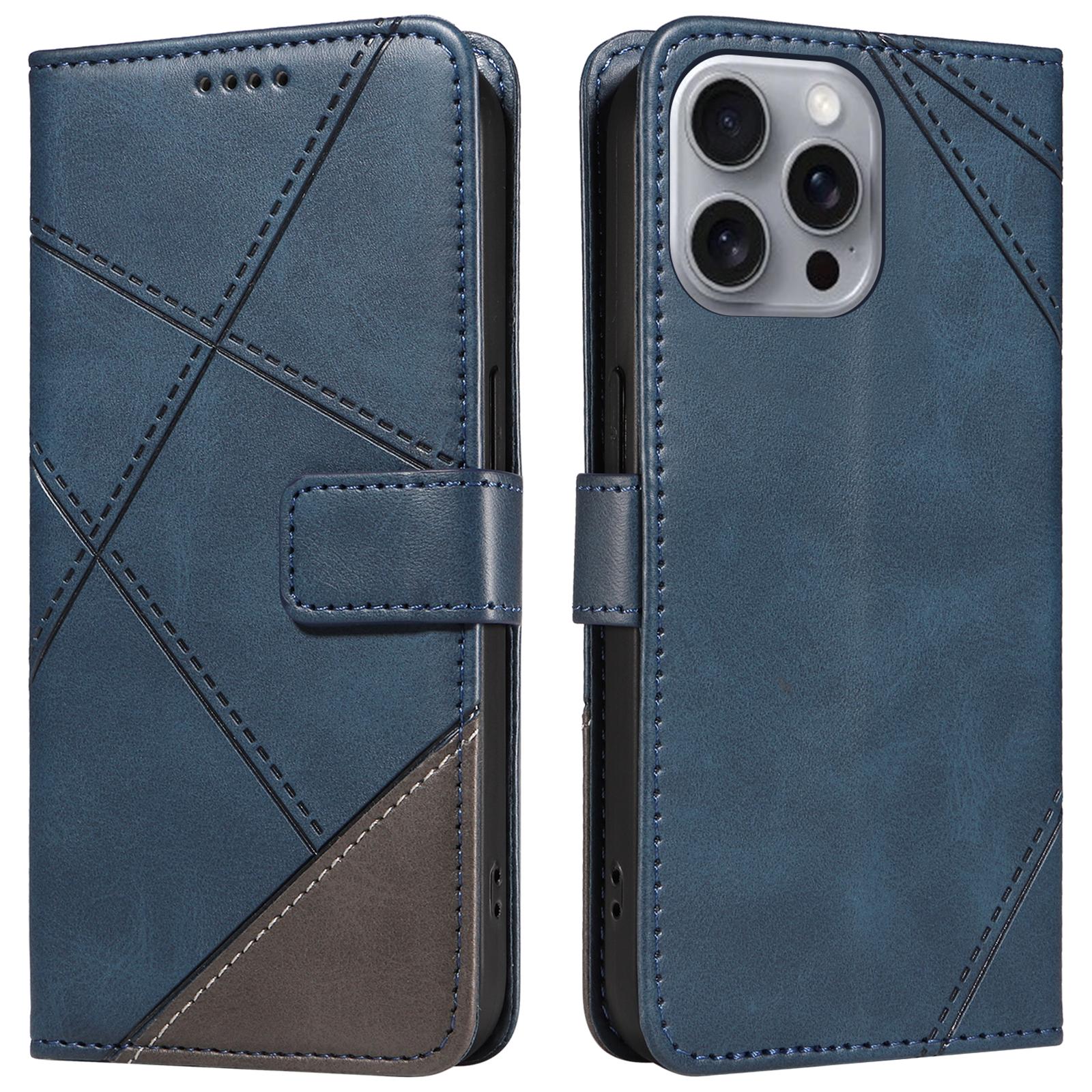 

Для iPhone 16 Pro Max Чехол Геометрический Противоударный Кошелек Кожаный Чехол для Телефона Blue