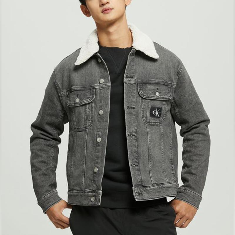 Calvin Klein Letter Pattern Polo Collar Long Sleeve Denim Jacket Men Jackets Gray ZM02033-1BZ