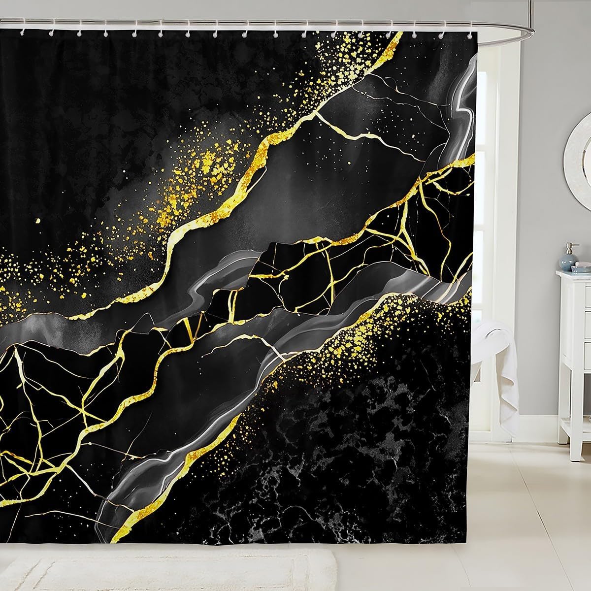 

Red Gold Marble Shower Curtain Marbling Crack Print Abstract Metallic Texture Luxury Shiny Boho Hippie Fluid Decor With Hooks W60H190(CM)-1 Pcs