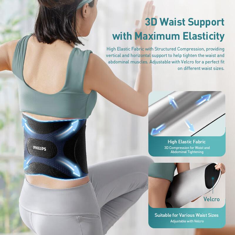 Philips EMS Abdominal Muscle Belt Silver Ion Sweat Technology 3D Dynamic EMS Relaxation