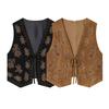 Damen V-Ausschnitt Ärmellos Bestickt Wildleder Weste Regulär Streetwear Weste Herbst Offen Vorne Strickjacke