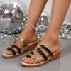 2025 New Women Slippers Thick Soled Slope Woven Straw Shoes Outdoor Soft Leather Slippers Casual Blocking Sandals Slides Women
