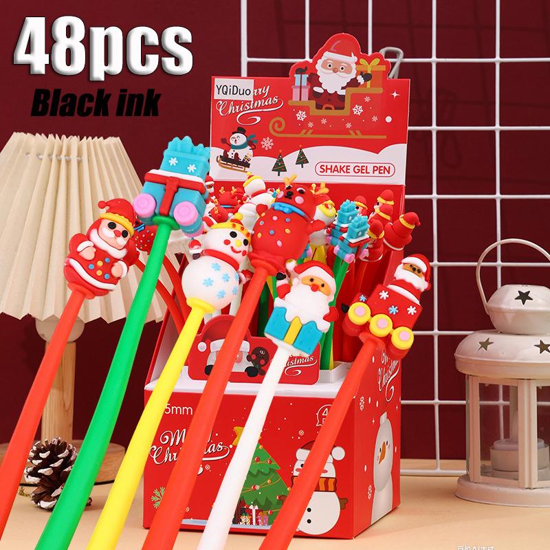 48Pcs Cartoon Christmas Gel Pens Children Gift Elk Snowman Ornamant Christmas Party Favor Gift Pen School Stationery Prize Office Gift Holiday Gift No