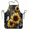 Sunflower & Butterfly Art Print Sleeveless Polyester Apron with Dark Background, Durable Easy-Clean Kitchen Baking Cooking Work