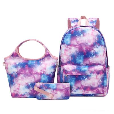 2023 Yeni Batik Boyalı Kitap Çantası 3 Adet Set Yıldızlı Gökyüzü Graffiti Öğrenci Schoolbag Bento Çanta Kalem Kutusu ile Nefes Büyük Kapasiteli Sırt Çantası