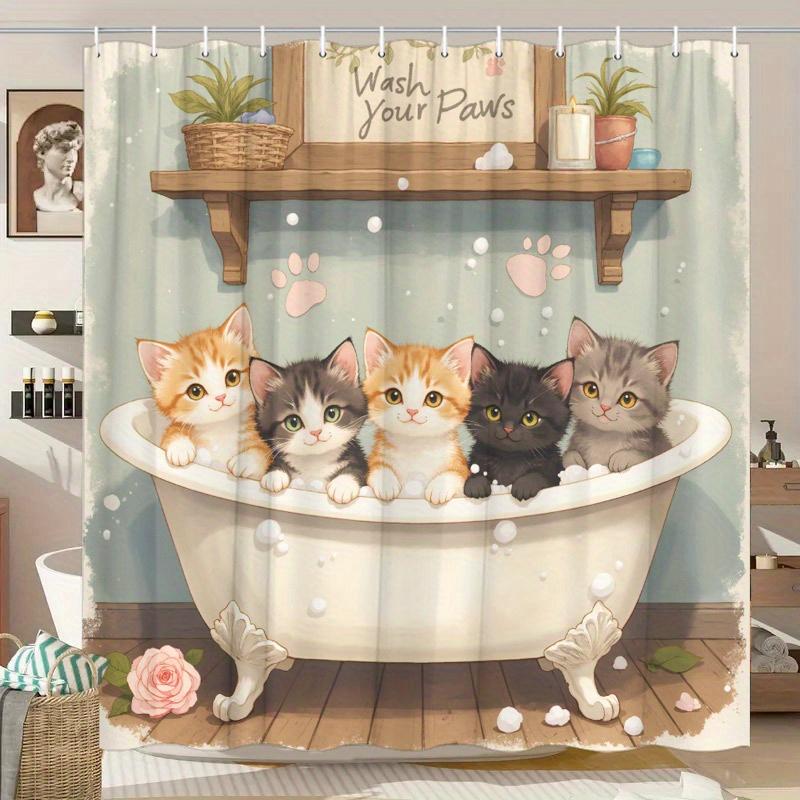 Five Cute Kittens In the Bathtub Waterproof Shower Curtain - and Whimsical Touch To Your Bathroom Decoration
