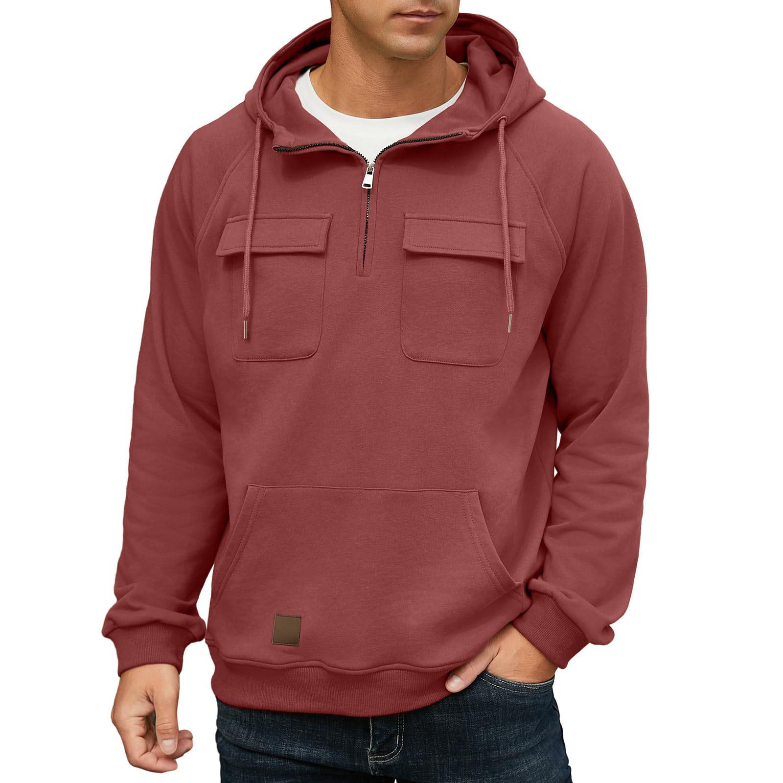 

Чоловічий однотонний светр з капюшоном, європейська та американська молодіжна спортивна шкіряна куртка з накладками з кількома кишенями XXXL