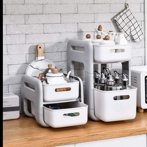 MEMETARO Under-Sink Storage Drawer, 2-Tier Sliding Rack with Casters, Stylish Kitchen Storage Shelf, Easy Assembly, 25cm Wide, 48cm High, 38cm Deep