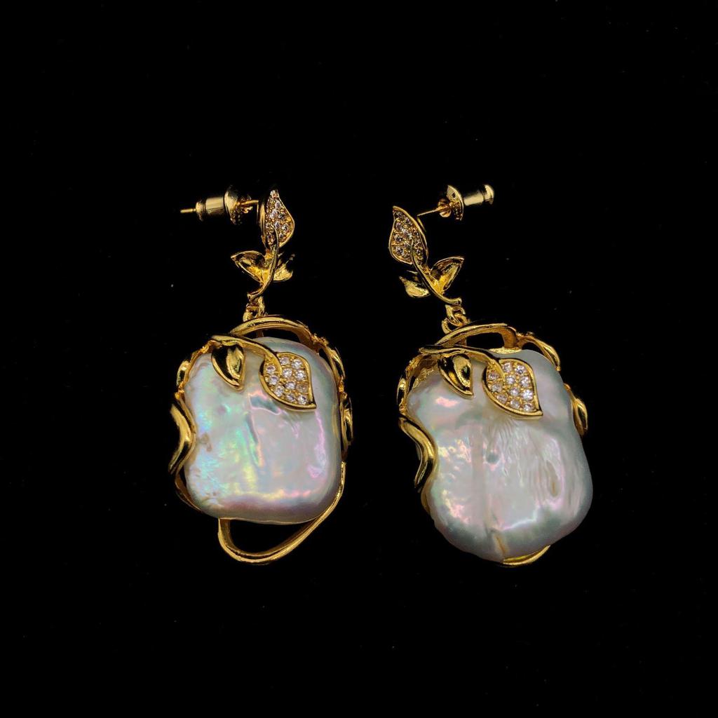 Vintage Elegantes Barockperlen Schmuckset - Quadratische Süßwasserkette, Ring, Ohrringe für Damen