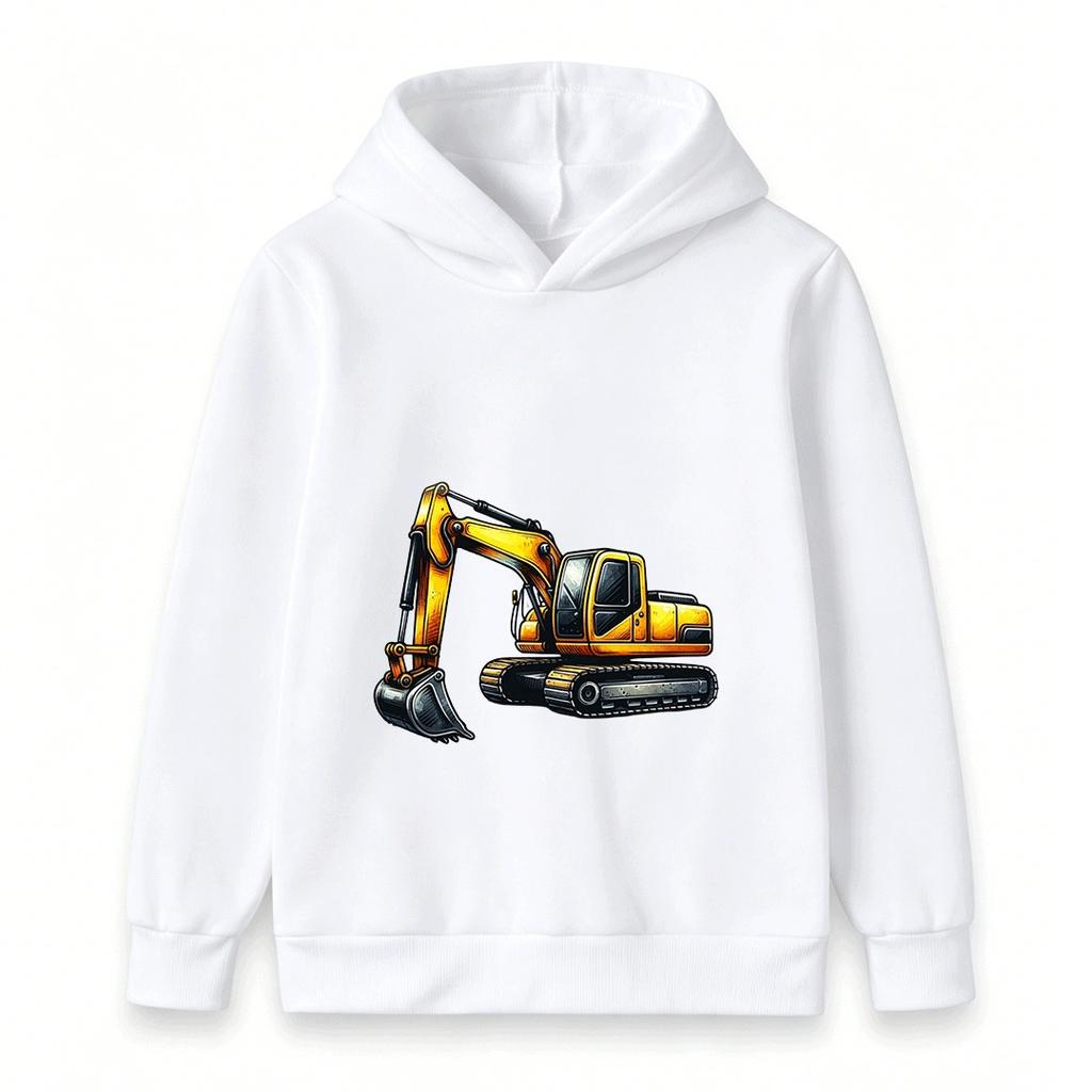 Kids Excavator Print Hoodie Casual Long Sleeve Pullover Sweatshirt for Boys Girls Construction Vehicle Pattern Tops