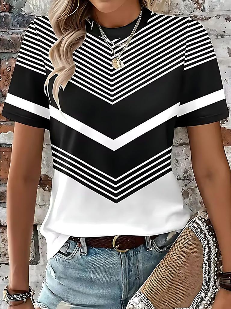 Fashion Stripe Pattern T-Shirts 3D Print Summer Women's Short Sleeve Round Neck T Shirt Tees Harajuku Y2K Tops Female Clothing