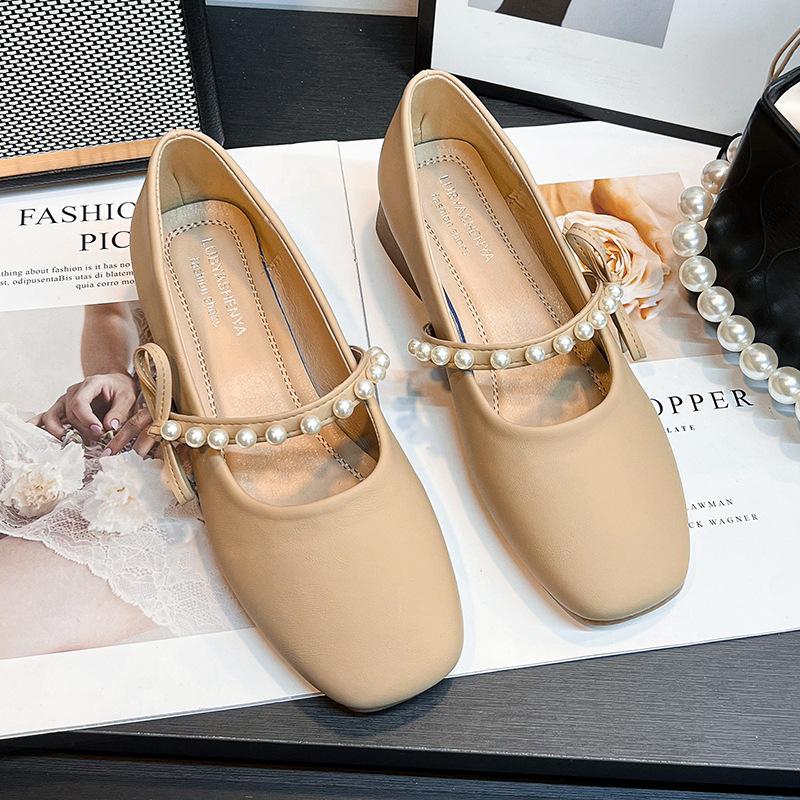 Mary Jane Single Shoes Women's Spring and Autumn 2025 New French Gentle Pearl Bow with Skirt Flat Beanie Shoes