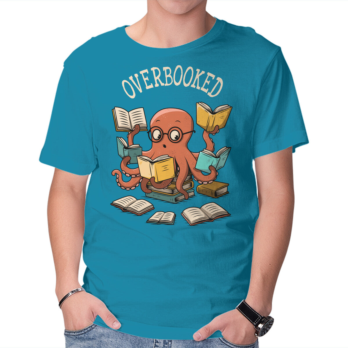 Unisex Crew Neck T-Shirt Octopus Overbooked Graphic Short Sleeve Casual Tee M