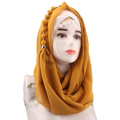 Chiffon Hijab Sjaal met Kralenketting – Elegante Hoofddoek voor Vrouwen, Modieus Islamitisch Hoofddeksel Accessoire