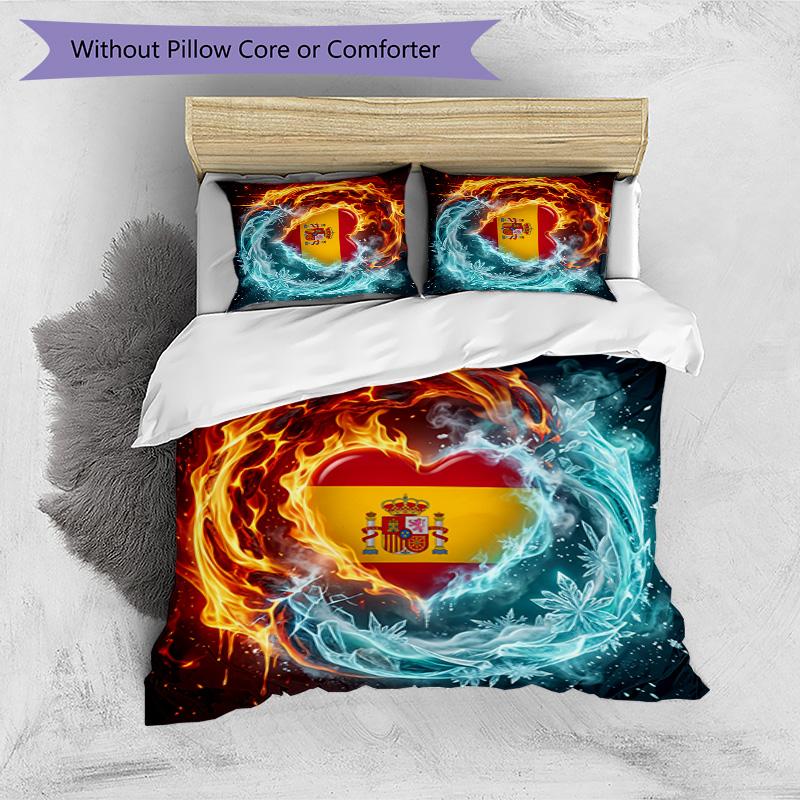 Spain Football Printed Bedding 3 Piece Set Cozy Breathable Bed Cover Set As Housewarming Holiday Gift