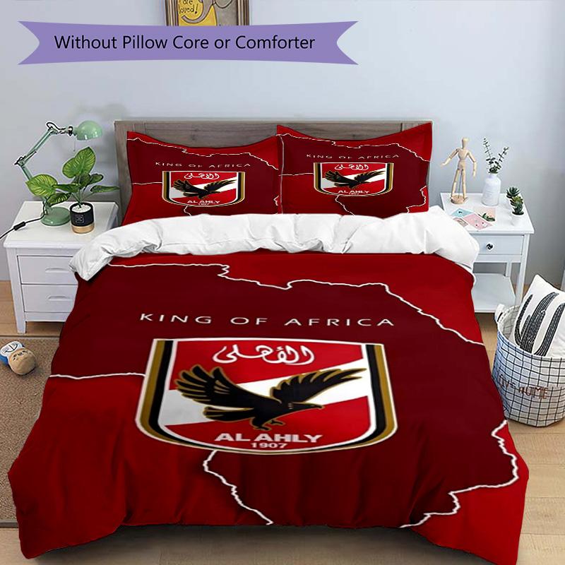 Ahly Football Club Printed Pattern Duvet Cover Set – Includes 1 Duvet Cover and 2 Matching Pillowcases Bedroom Decor Christmas Gifts