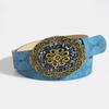 "European and American Women's Retro Turquoise Embossed Belt - Western Style Fashion Accessory"