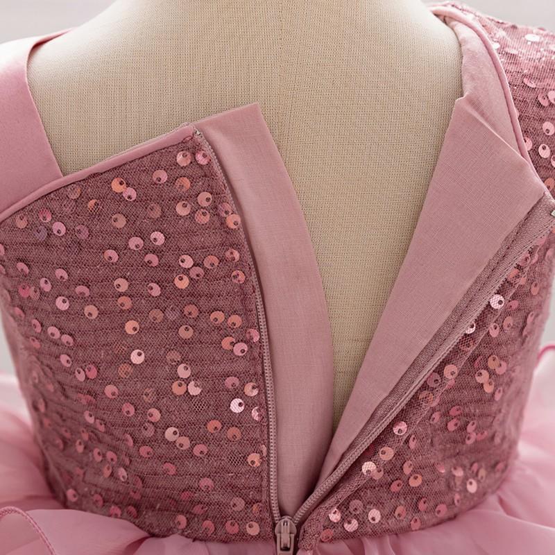 Girls Sequin Bow Princess Dress Party Gown Kids 4-8 Years Old