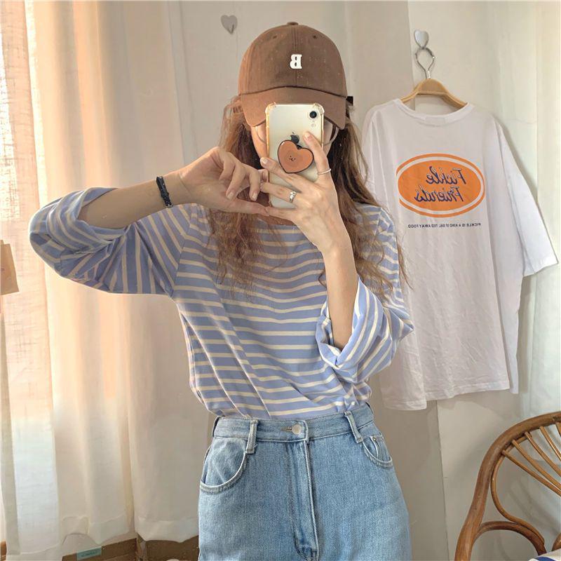 Damen Gestreiftes Langarm-T-Shirt - Herbststil 2025, Rundhalsausschnitt, Lockere Passform, Koreanisch inspiriert, Vielseitiges Basic-Oberteil.