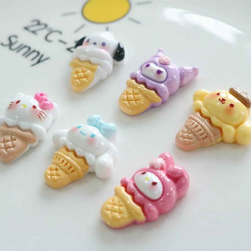 10 Pcs New Kawaii Cartoon Kittenice Cream  Game Nime Characters Resin Scrapbook Diy Jewelry Children Gift Hairpin Accessories A4