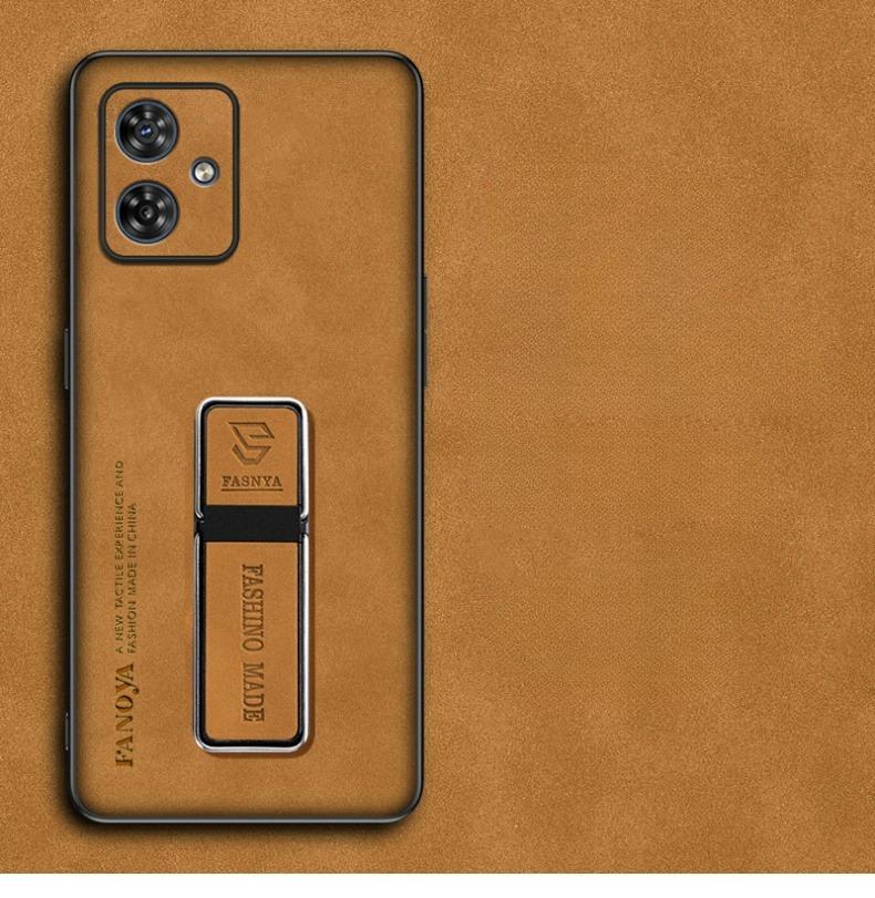 

Шкіряний чохол з овчини для Moto G75 5G G85 G55 G35 G45 G15 G05 G34 E15 Матовий тримач для підставки Захист Силіконова рамка Задня кришка For Moto G55 5G жовтий