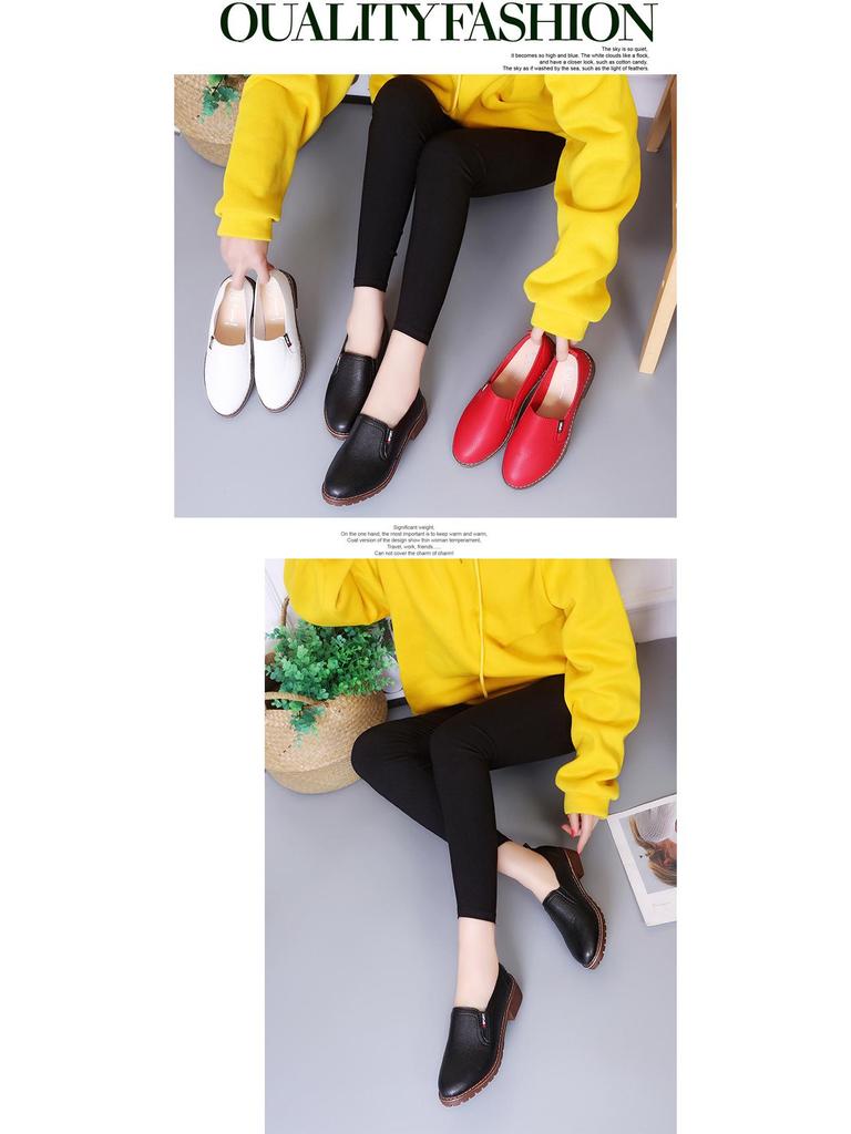 2024 Plus Size Korean Style Women's Mid-Heel Slip-On Leather Casual Shoes