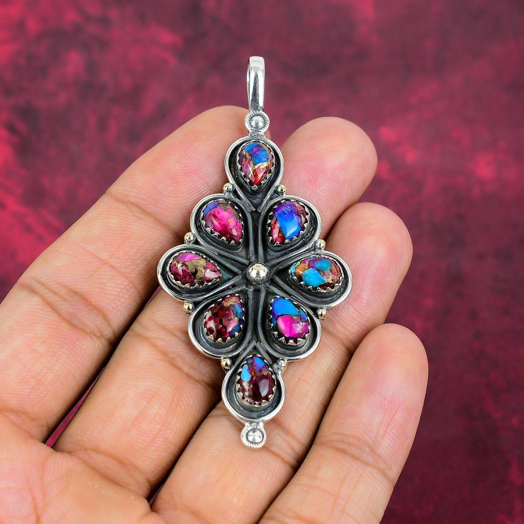 Pink Spiny Oyester Jewelry, 925 Solid Sterling Silver Gemstone Pendant, Handmade Pendant, For Memorial Day