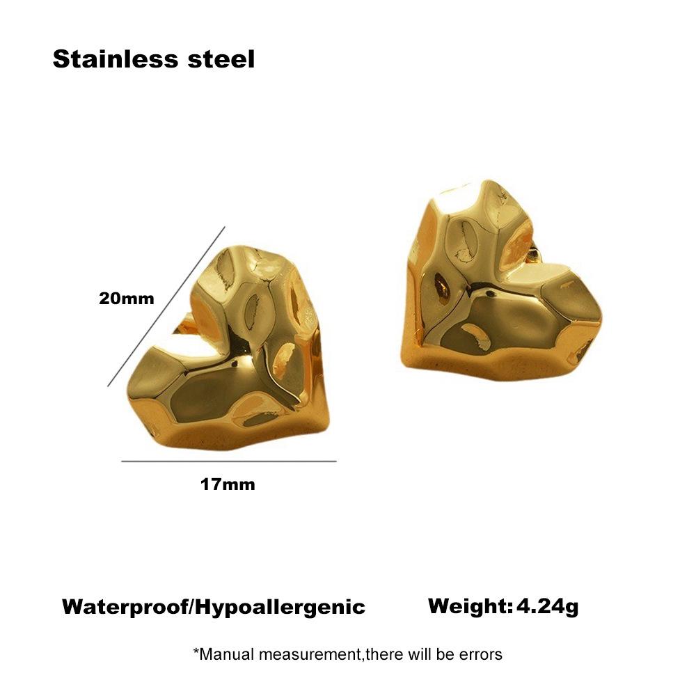 Heart Pleated Stainless Steel Fashion Earrings - High-End, European and American Style, Versatile and Trendy for Women.
