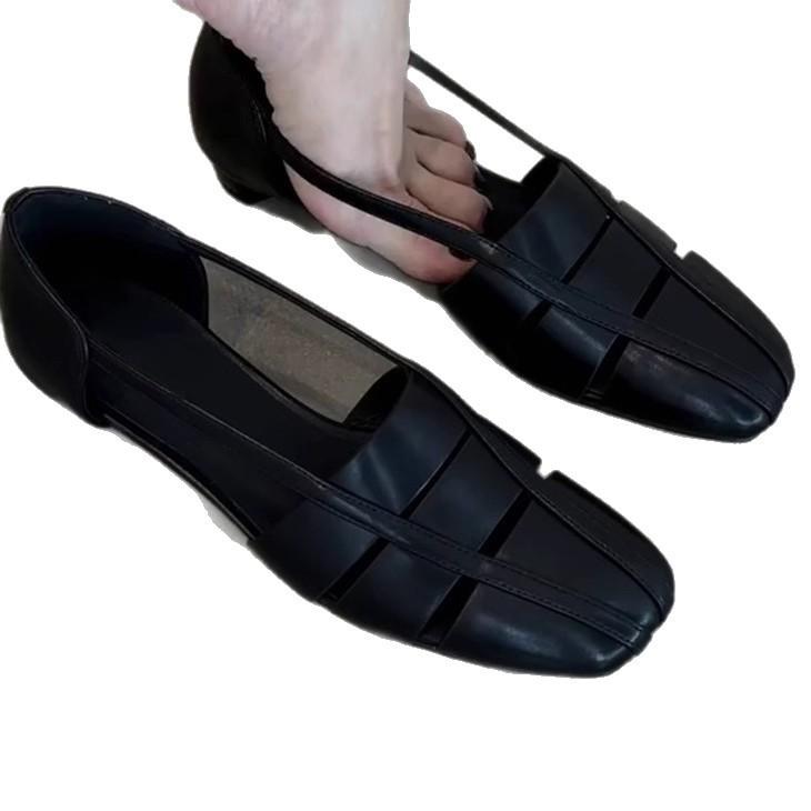 Spot version~ Korean version of temperament fashionable woven square head one pedal simple fashion niche design outer wear women's single shoes