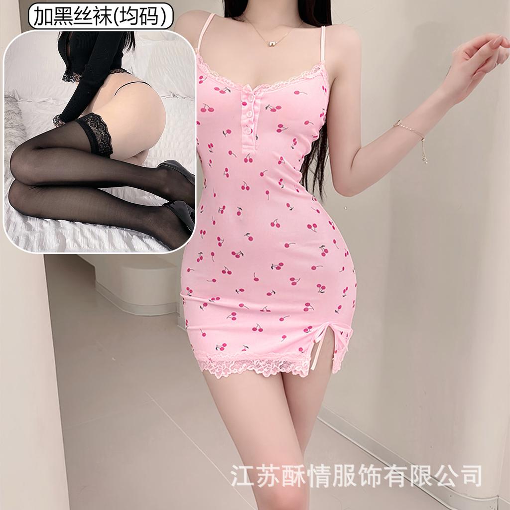 Sex lingerie pure desire cherry sexy women's bed small chest plus chest pad passion uniform seduction suit