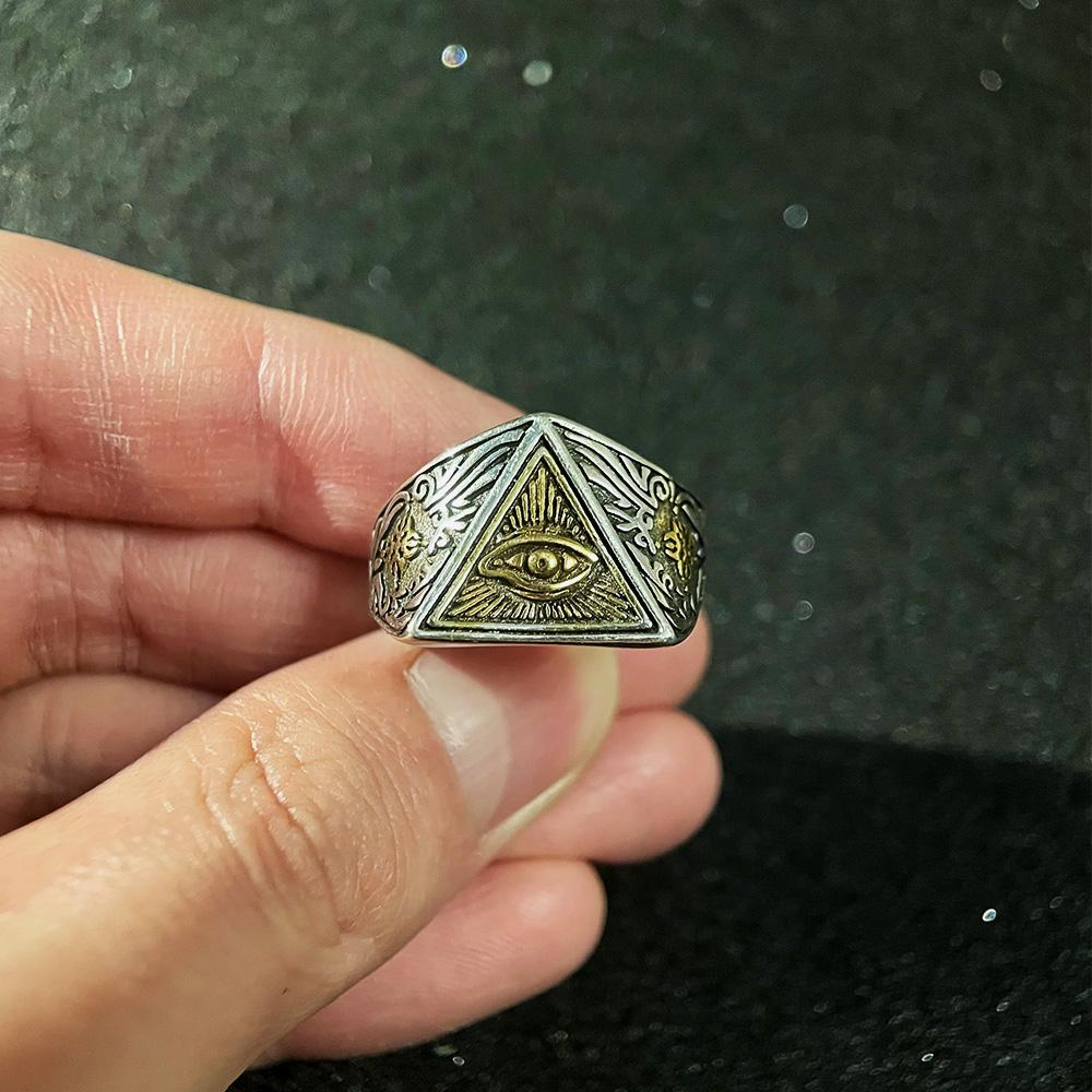 

Retro Eye of Providence Vajra Cross Ring Punk Gothic Adjustable Open Ring For Men Copper Fine Accessories Blessing Gift resizable