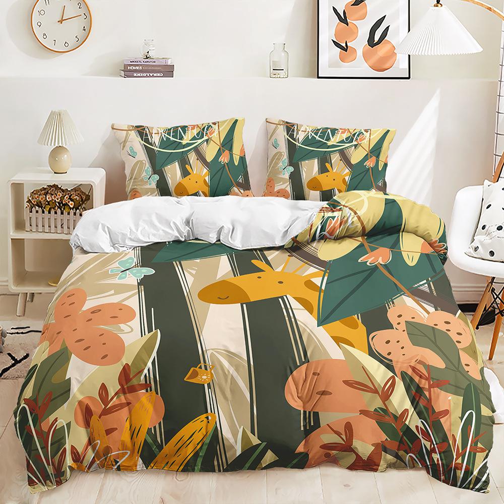 Three-Piece Cartoon Jungle Animal Quilt Cover Digital Printing Kit Two-Piece Set Four Seasons Pass