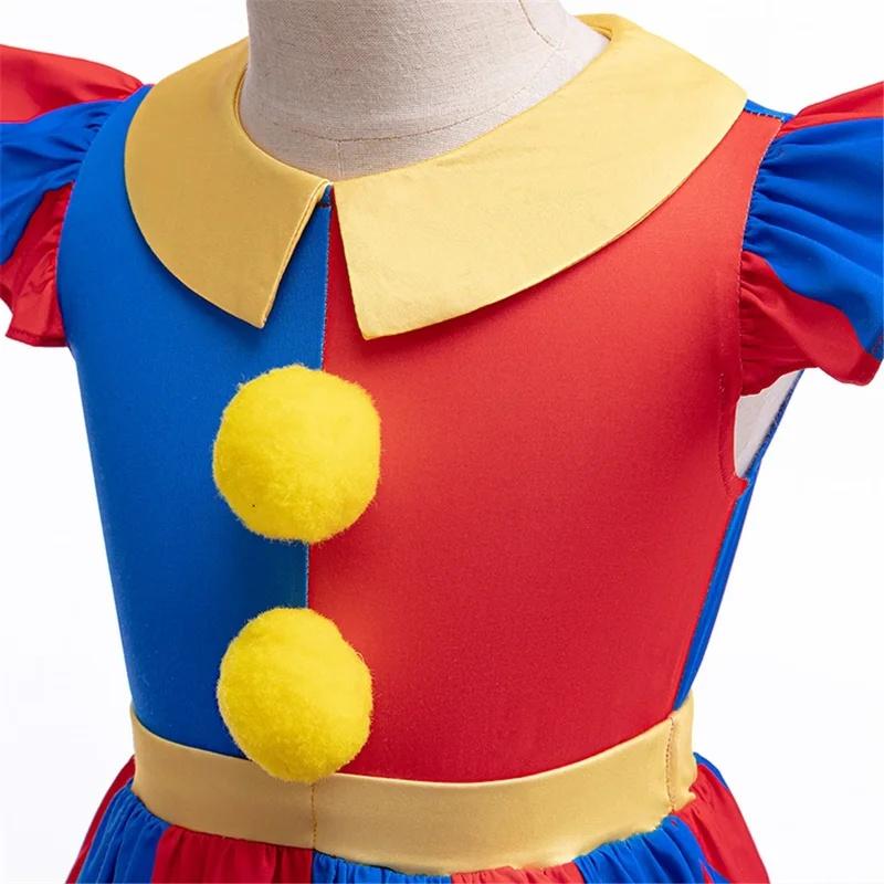 AIMEI Halloween Amazing Digital Circus Pomni Cosplay Costume Carnival Fancy Red Blue Clown Dress Up Disguise Joker Headwear